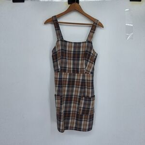 American Eagle Outfitters Medium Gray and Brown Plaid Mini Dress